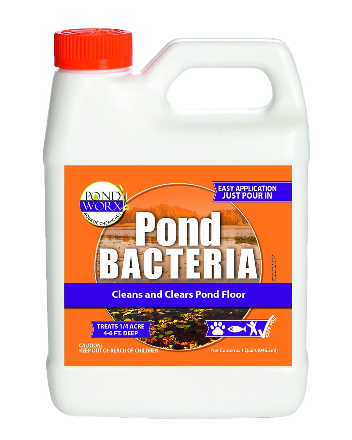 Pond Worx Pond Bacteria - Concentrated & Formulated for Large Ponds, Water Features - Safe for Koi - 32 Ounces & Treats up to a Quarter Acre Pond