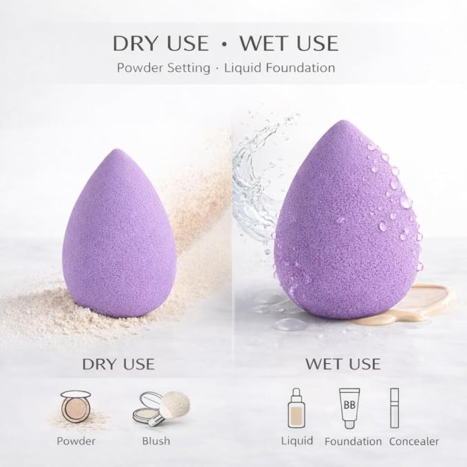 20 Pcs Makeup Sponges Set Beauty Blender Triangle Puffs Mini Sponge Spa Headband & Wristband Remover Pad Cosmetic Applicator for Powder Foundation Liquid Cream Multi - Functions Kit (Purple)