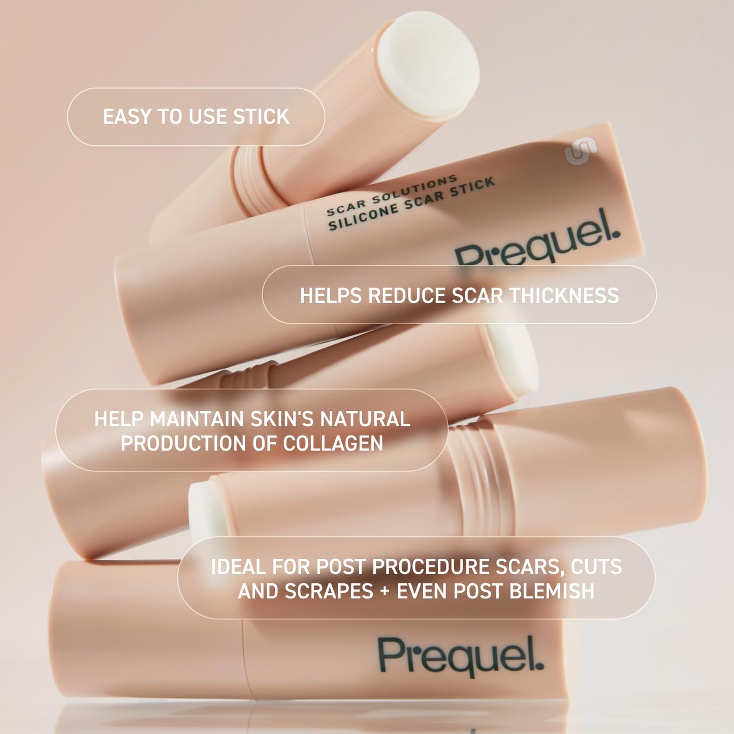 Prequel Skin Scar Solutions 60% Silicone Scar Stick. Thick Solid Velvety Film for Scars. Formula Infused with Centella Asiatica Extracts and Vitamin E. Soothing and Occlusive