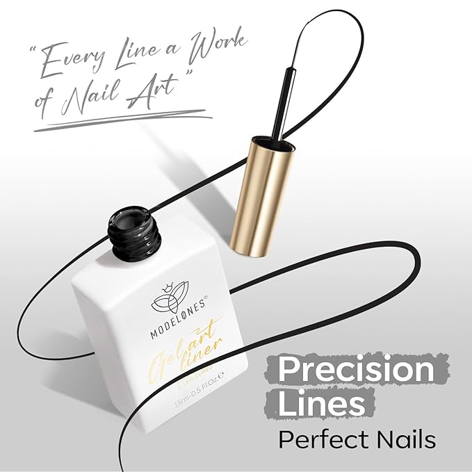 modelones Black French Tip Liner Gel Polish, 15 ML All Black Classic Color Nail Art Paint Swirl with Upgraded Fine Line Brush Soak Off U V DIY Home Salon Professional Manicure Design Gift for Women