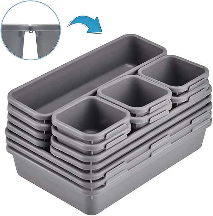 Kutesna 15 PCS Interlocking Desk Drawer Organizer Separator for Office,Bathroom,Kitchen,MakeupÃ¯Â¼ÂBlackÃ¯Â¼Â