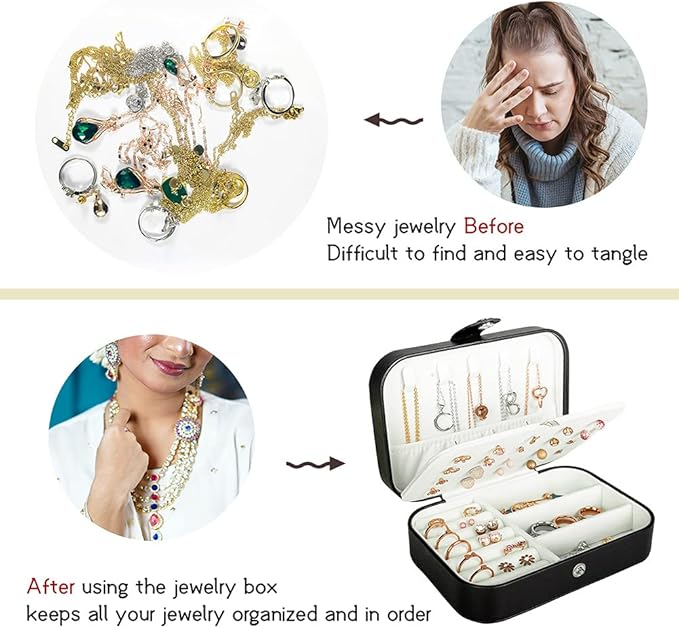 Hatori Travel Jewelry Box, PU Leather Small Jewelry Organizer for Women Girls, Portable Mini Travel Case Display Storage Holder Boxes for Stud Earrings, Rings, Necklaces, Bracelets.