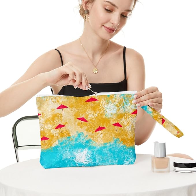 Fokongna Travel Makeup Bag - Wet Dry Bag for Swimsuit, Beach Pool Diapers, Dirty Yoga Gym Clothes - Zipper Pouch for Women, Sister, Friends - Ocean Sea Shells Beach Starfish