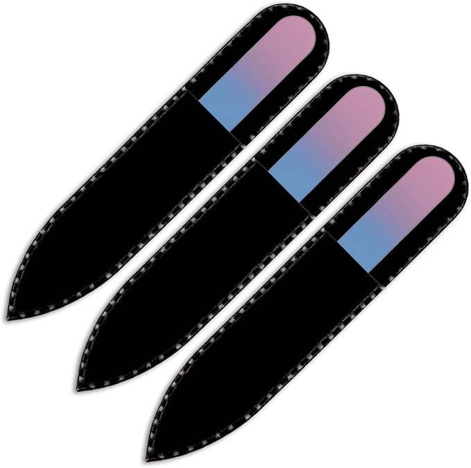 Mont Bleu Rainbow Crystal Nail File in Black Pouch - Small - Purse Size - Czech Tempered Glass - Handmade in Czech Republic - Enjoy a Professional Smooth Finish