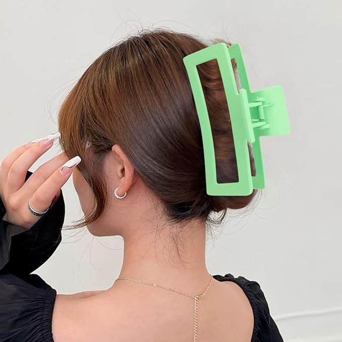 5 Inche Gradient Green Extra Large Claw Clips for Thick and Long Hair, 4 Pack Xl Jumbo Oversized Matte Non-slip Rectangle Hair Clips for Women, Big Strong Hold Jaw