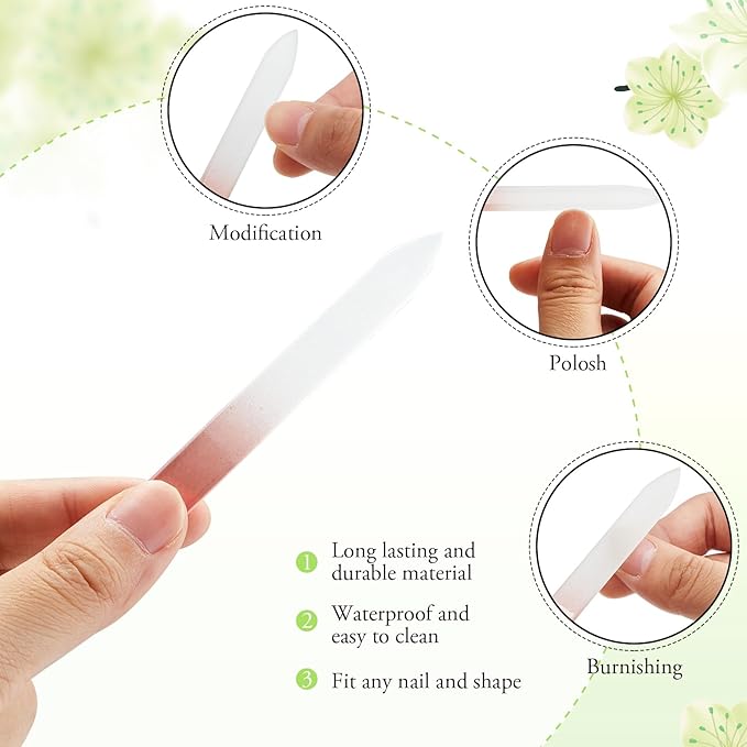 Honoson 24 Pcs Crystal Glass Nail Files Czech Glass Fingernail Files Professional Manicure Tool for Natural Nails, Gradient Rainbow Color Buffer Nail Care for Salon Gift, 9 x 1 x 0.3 cm(Rose Gold)