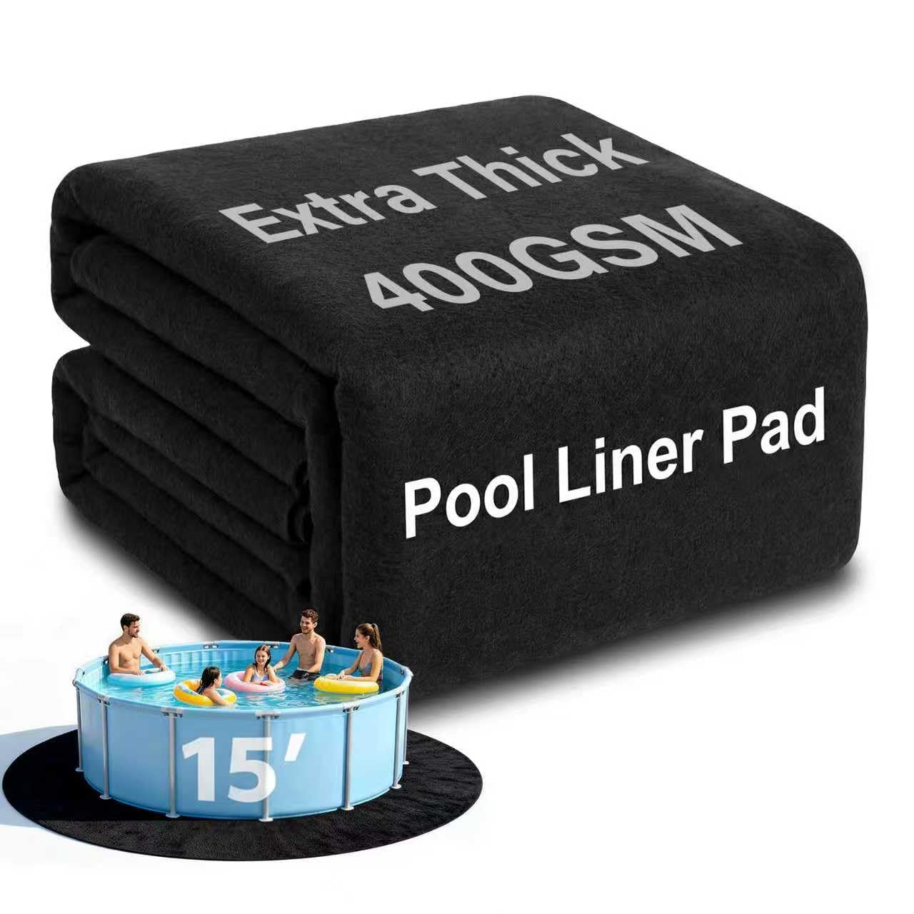 AHEONLAR 15FT Round Pool Liner Pad, 400G/M² Extra Thick Black Pool Pads for Above Ground Pool, Heavy Duty Pool Liner Pad Geotextile Material Pool Liner Puncture-Proof Pool Bottom Padding(15'Round)