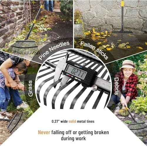 Garden Rake for Leaves, Leaf Rakes Heavy Duty for Yard,Lawn,Shrub,Grass,Mulch, 18" Metal Head,6ft Adjustable Long Handle,Adults Kids Rake for Gardening
