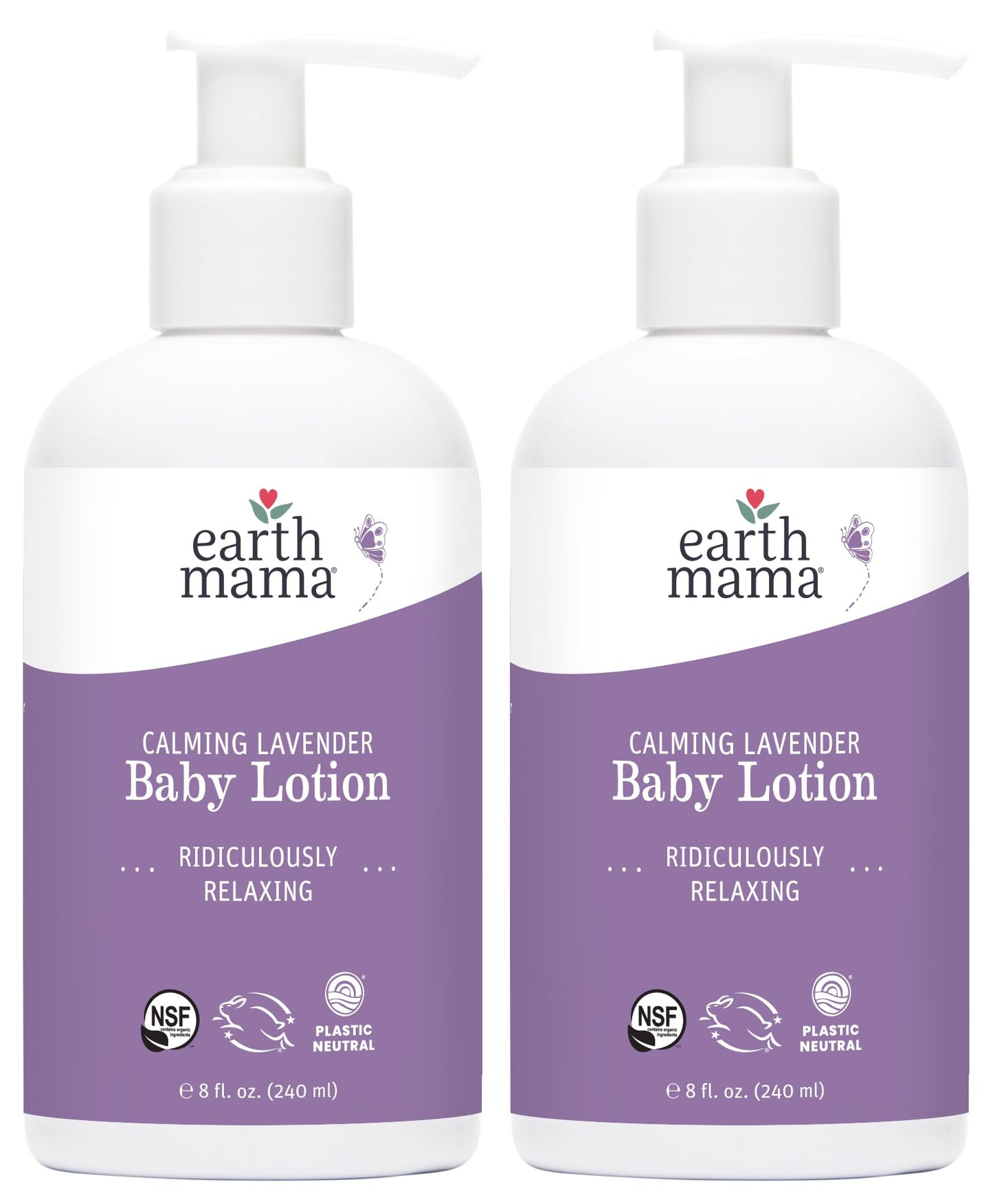 Earth Mama Calming Lavender Baby Lotion for Dry Skin, Calendula Cream for Newborn Skin Care, Children's Moisturizer, Aloe Juice, Rooibos, & Shea Butter, Lavender Lotion, 8 Fl Oz (2Pk)