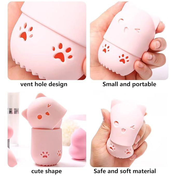 MR LION Makeup Sponge Holder + Makeup Blender Travel Case Beauty Sponge Blender Drying Stand & Storage Containers (Pink&Purple)