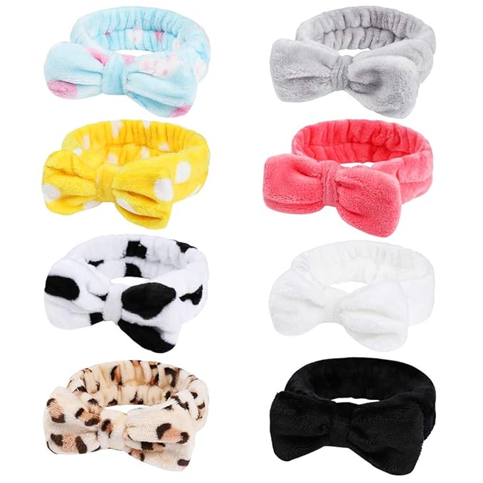 8 Pack Spa Headbands for Women, Soft Bow Skincare Headband for Washing Face, Skincare, Salon & Makeup, Bulk Spa Party Favors, Ideal Christmas Gifts or Stocking Stuffers for Teen Girls