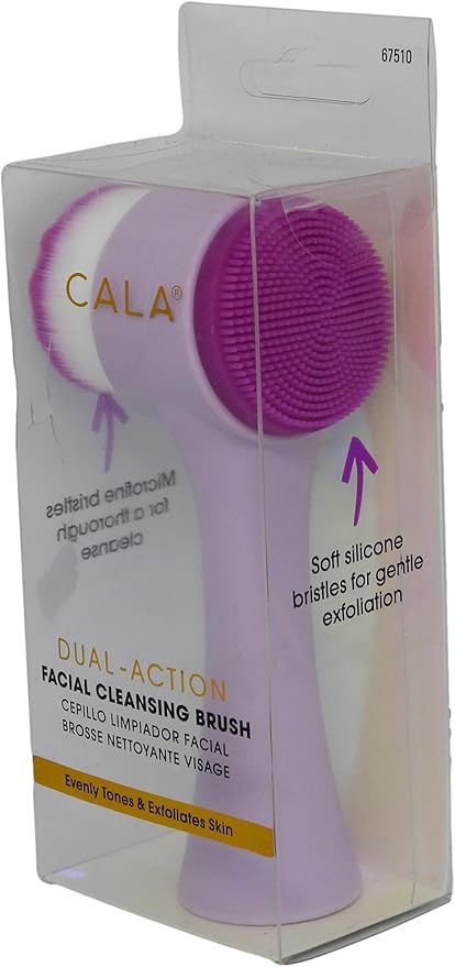 CALA Dual-Action Facial Cleansing Brush (Purple), Superfine Soft Bristles Deep Clean Pores, Removes Blackheads, Oil & Long-Wear Makeup, Water-Resistant Shower Use, All Skin Types