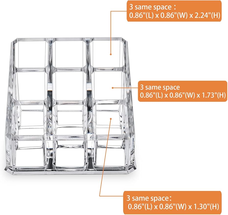 Lipstick Lip Gloss Organizer,Small Clear Acrylic Compact Essential Oil Rollerball Perfume Holder with 9 Slots