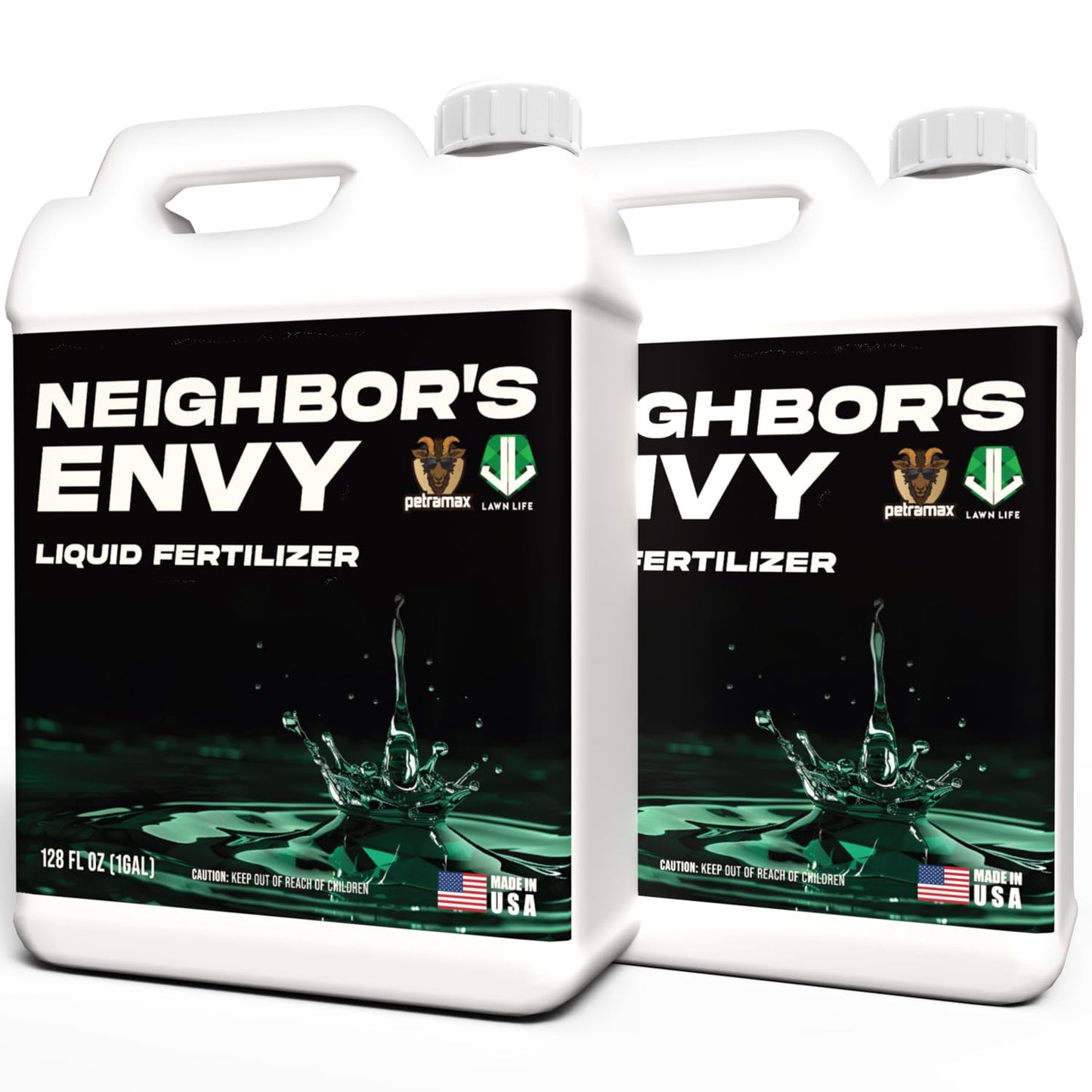 PetraMax Neighborâs Envy Grass Fertilizer for Lawn & Garden, 2 Gallon Covers up to 32,000 sq.ft. 7-in-1 Liquid Lawn Fertilizer Concentrate for Deep Green Turf - Includes Nitrogen/Iron/Humic/Sea Kelp