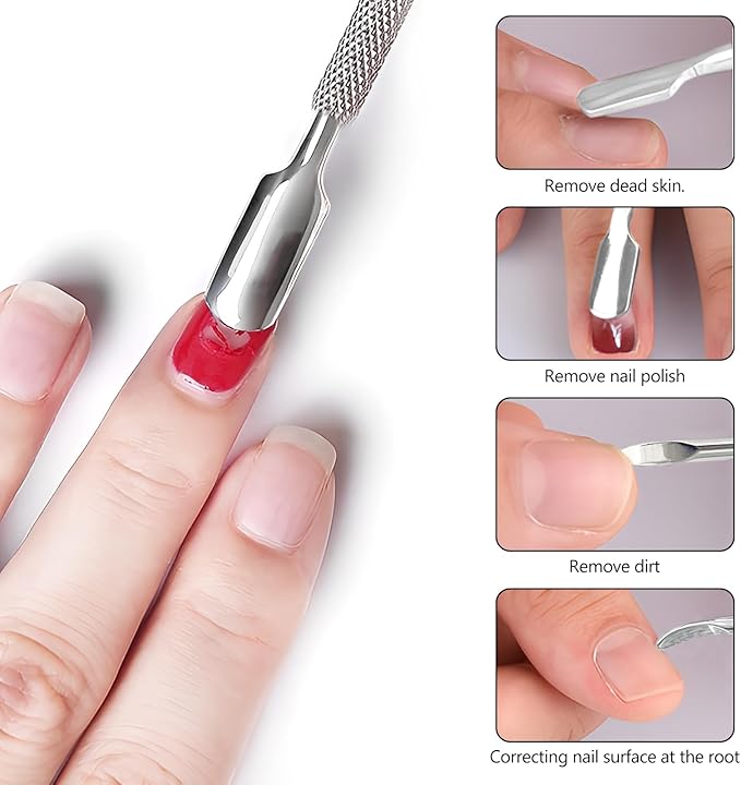 5-Piece Dual-Sided Cuticle Pusher Set - Professional Stainless Steel Manicure Pedicure Nail Care Tools