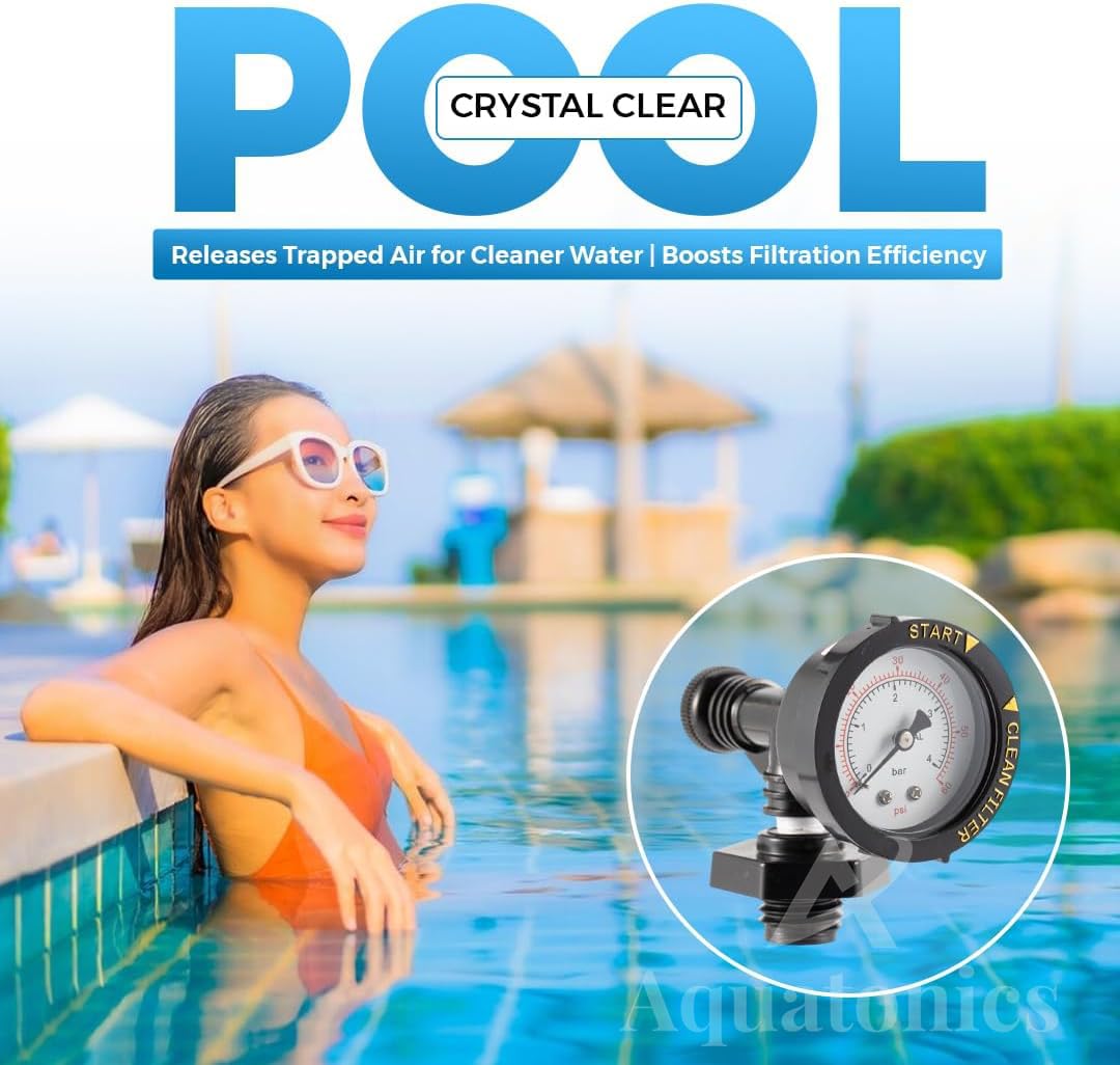 Replacement 24850-0105 Air Relief Valve & Pressure Gauge Assembly for Sta-Rite System 3 Pool & Spa Cartridge Filters - Durable Brass Valve & Dial Gauge for SM, SD, SS Series Models - 1 Year Warranty
