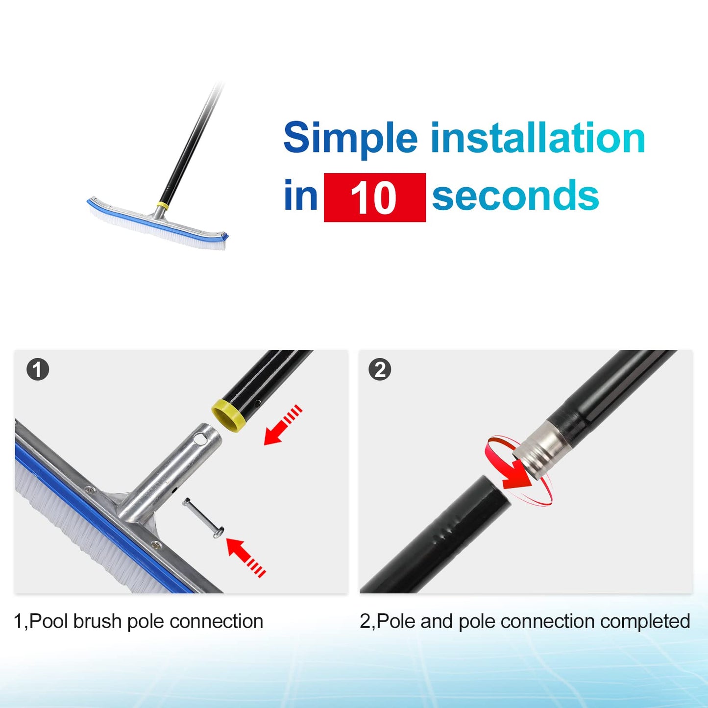 Swimming Pool Brush, 6 FT Stainless Steel Heavy Duty Clean Swimming Pool Brush with Pole, Use for Swimming Pool Wall Tile Floor and Step