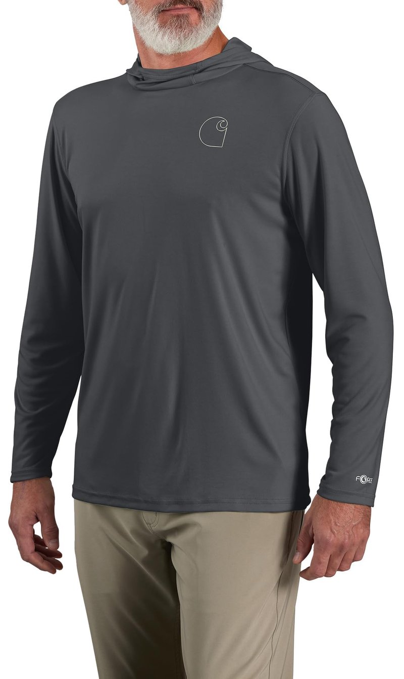 Carhartt Men's Force Sun Defender™ Lightweight Long-Sleeve Hooded Logo Graphic T-Shirt, Steel, X-Large/Tall