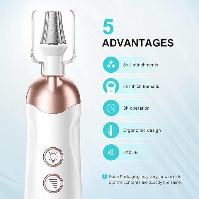 COSLUS C30 Professional Manicure Pedicure Kit: 5 in 1 Electric Nail File Set Toenail Grinder, 5 Speed Cordless Nail Drill for Thick Nail Toenail Cuticle, Hand Feet Trimmer Buffer for Women Men Baby