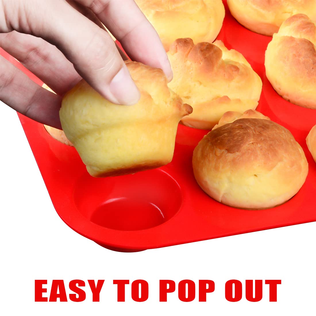 CAKETIME Silicone Muffin Pan, Mini Muffin Pan, Regular 12 Cups and Mini 24 Cups Cupcake Tin Set of 2 for Baking Egg Bites