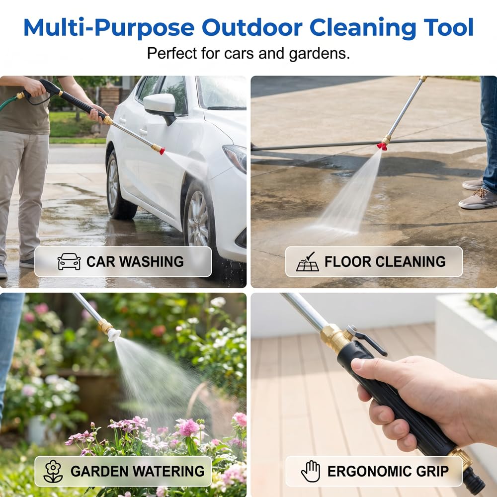 2026 Jet Nozzle Power Washer for Garden Hose, Pressure Washer Wand Attachment with High Pressure Hose Nozzle, Pressure Washers for Car Yard Patio Driveway Outdoor Cleaning (Black)