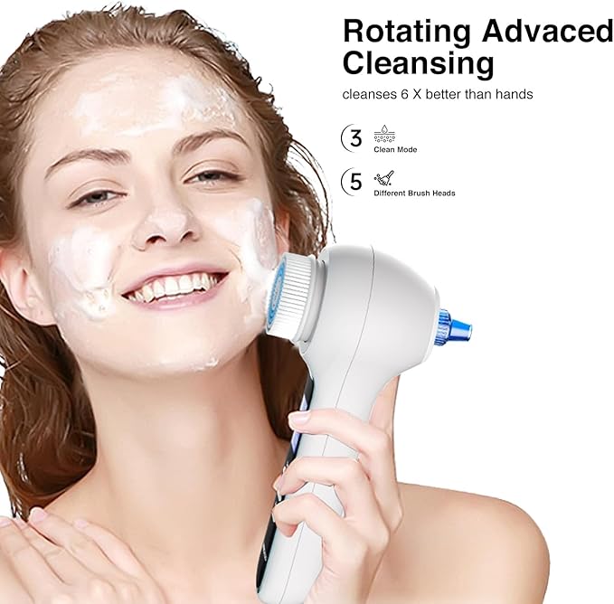 UMICKOO 3 in 1 Facial Cleansing Brush & Blackhead Remover, Rechargeable Face Scrubber with LCD Screen, IPX7 Waterproof, Deep Pore Cleaning, Exfoliating & Massaging for All Skin Types