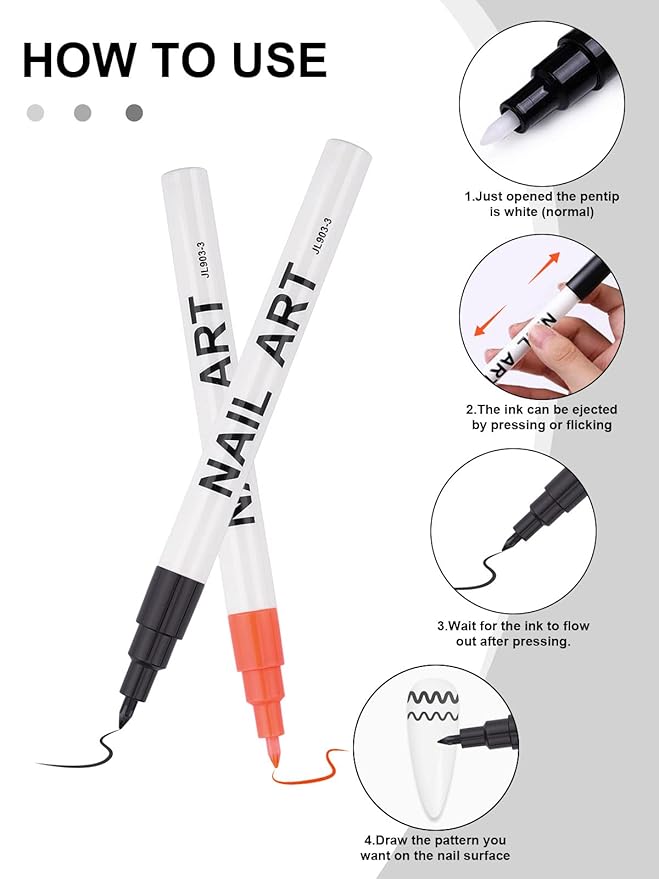 12 Color 3D Nail Art Pens Set, Kalolary Nail Point Graffiti Dotting Pen Drawing Painting Liner Brush for DIY Nail Art Beauty Adorn Manicure Tools