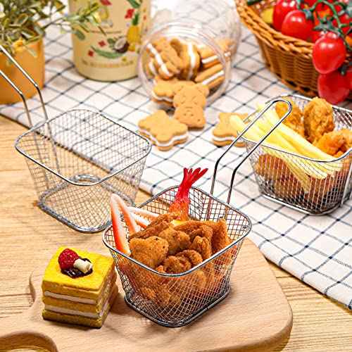 36 Pcs Mini Square Fry Basket with Handle Chrome French Fry Holder Chip Food Presentation Baskets Net Potato Cooking Tool for Food Table Serving Oil Residue Filtration