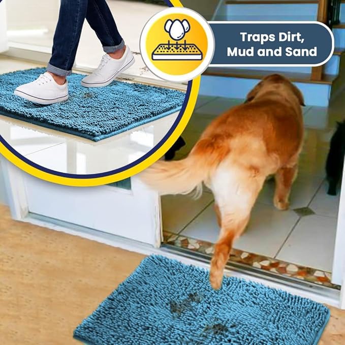 Muddy Mat® | Super Absorbent Door Mat Indoor, Microfiber Quick Dry Chenille Entryway Rug, Non-Slip Front Door Mat, Indoor Mats for Entryway, Machine Washable Pet Rug, Sky Blue 24"x35"