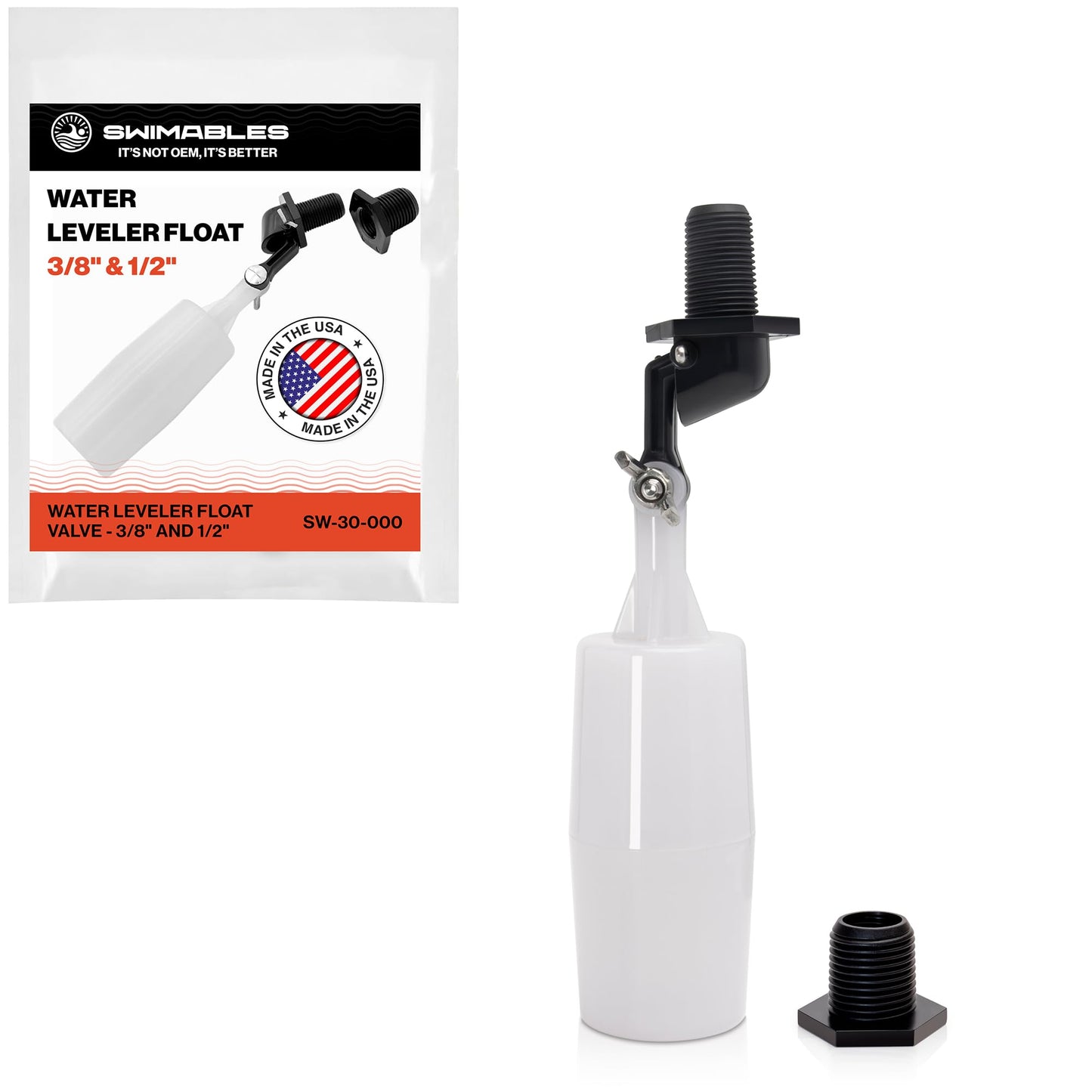 Swimables 3/8" and 1/2" Pool Auto Fill Float Valve Replacement | Includes Adapter From 3/8 Inch to 1/2 Inch | Compatible with Most Water Float Valve For Water Tank and Pool Water Leveler Auto Fill