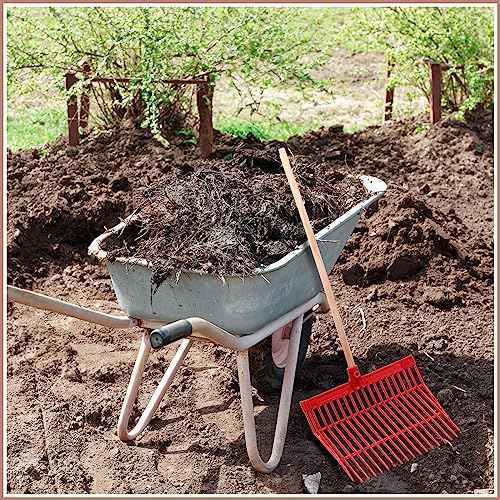 Lasnten 6 Pcs Manure Fork Replacement Head, 18 Tines Pitchfork Head with Screws and Nuts, Horse Manure Rake for Picking up Grass and Hay(Red)