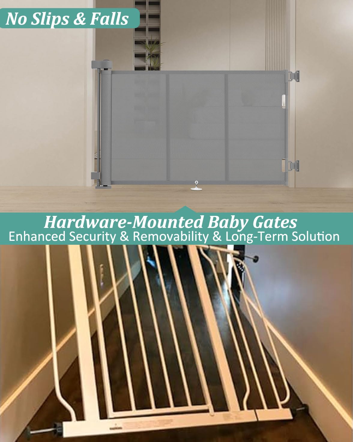 Miumoon 71 inch Retractable Baby Gates 42 inch Tall, Retractable Gate with Reinforced Strip Design to Prevent Crawling Through, 6 FT Retractable Dog Gate for Stairs, Doorways, Hallways, Indoor/Outdoor