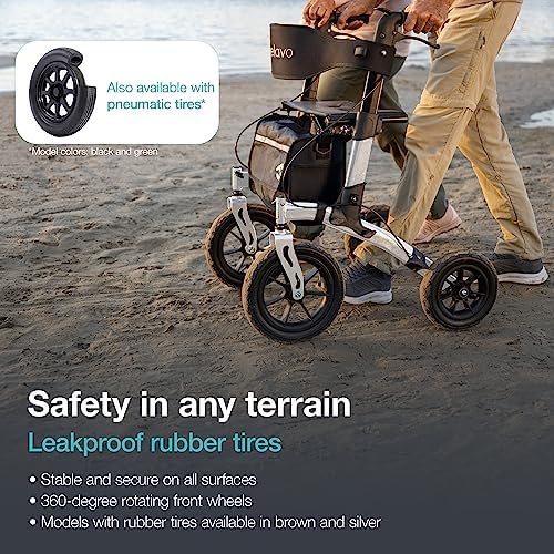 Helavo All Terrain Walker with Puncture-Proof, Flat-Free Solid Rubber Tires, 12" Wheels - Foldable Outdoor Walker for Seniors with Seat, Ergonomic Handles and Extra Padded Backrest