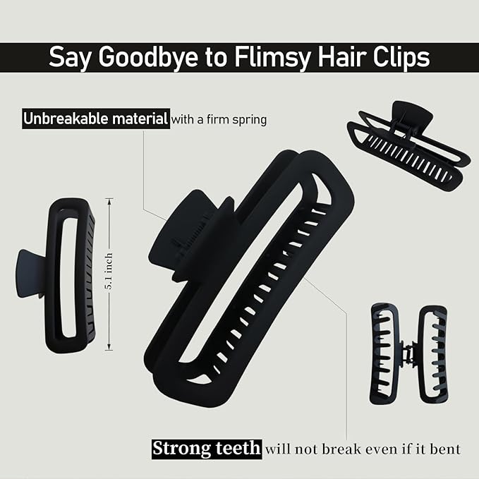 5 Inch Large Hair Claw Clips, No Slip Matte Square XL Hair Clips for Thick Long Curly Hair, Women's Big Rectangle Strong Clips, 4 Pack