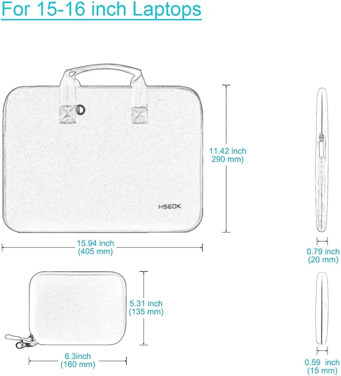 Hseok Laptop Sleeve 16 inch Case with Small Case, Compatible with MacBook Neo/Pro 16" M5/M4/M3/M2/M1, MacBook Air 15 M5, XPS 16 and Most 15.6-16 Notebooks, Neoprene Computer Handbag,SK01BL01