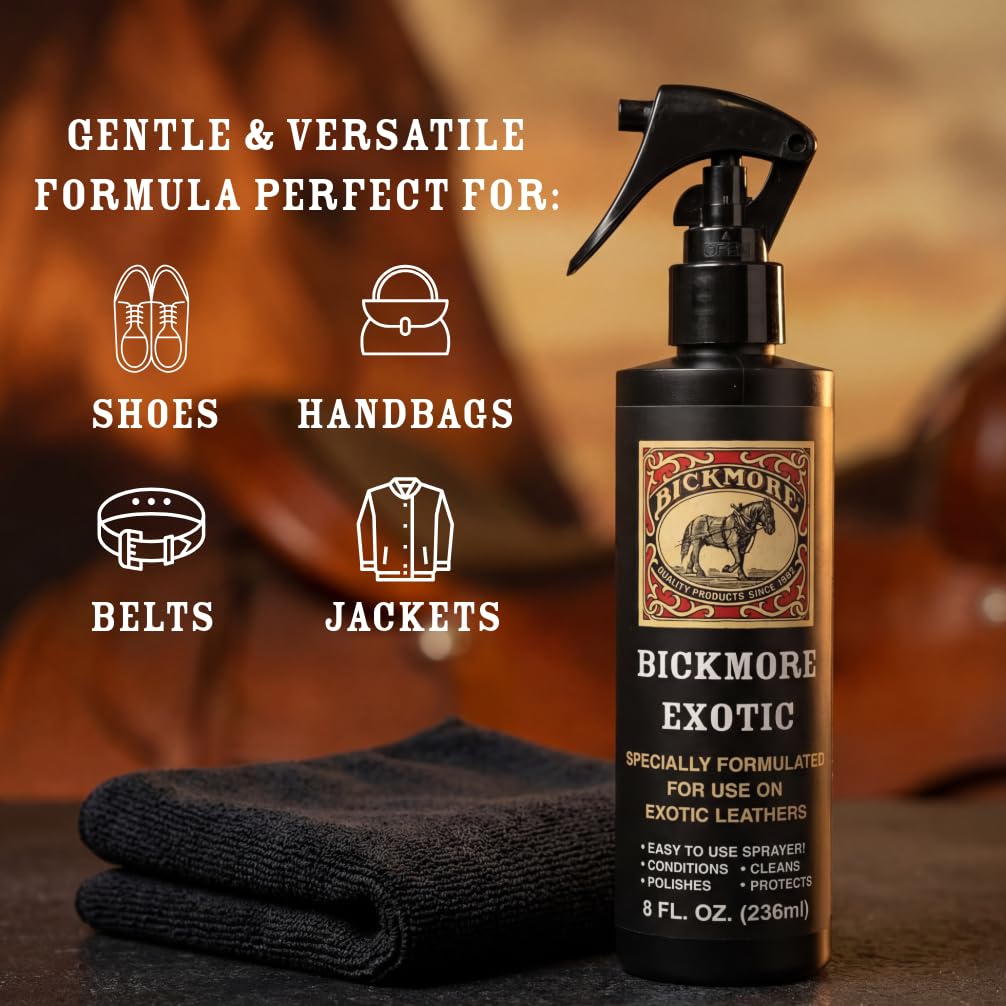 Bickmore Exotic 8oz - Specially Formulated Leather Spray Used to Clean Condition Polish and Protect Exotic Leathers & Reptile Skins