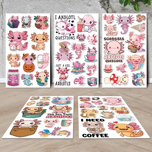 Axolotl Stickers 50 Pieces Vinyl Waterproof Decal for Laptop Water Bottle Phone Car Window Bike Motorcycle Stakeboard Scrapbook Axolotls Sticker Gifts for Kid Teen Adult