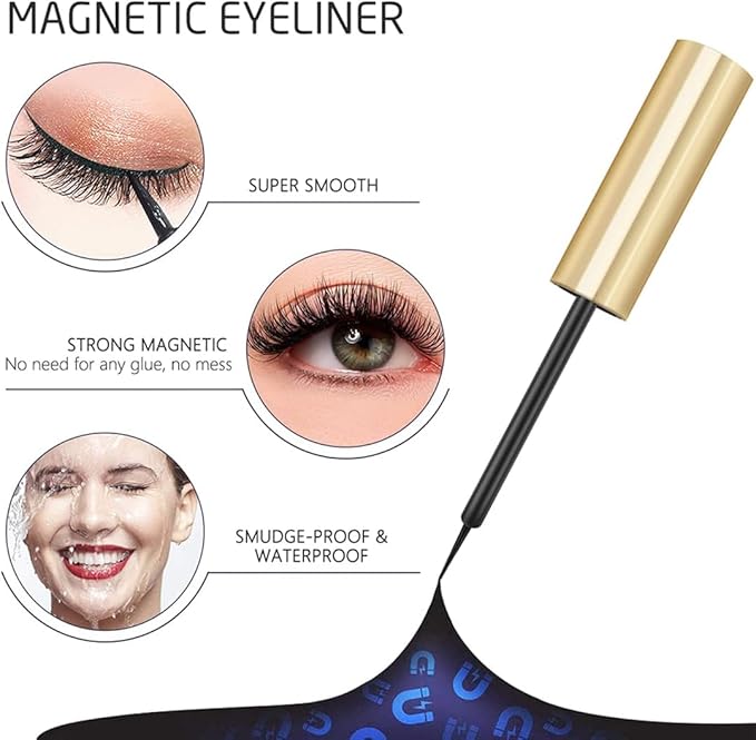 10 Pairs Magnetic Eyelashes with Magnetic Eyeliner Kit Upgraded 3D 5D Eyelash Magnetic Lashes with Tweezers & 2 Tubes of Magnetic Eyeliner, Reusable, No Glue