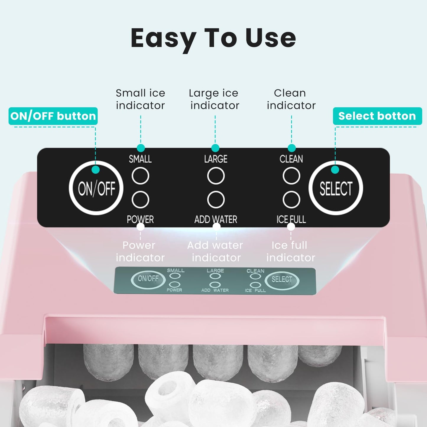 OLIXIS Ice Maker Machine with Handle,26lbs in 24Hrs,9 Ice Cubes in 6 Mins,Auto-Cleaning Portable Ice Maker with Basket and Scoop, Countertop Ice Maker for Home, Kitchen, Camping, RV - Pink