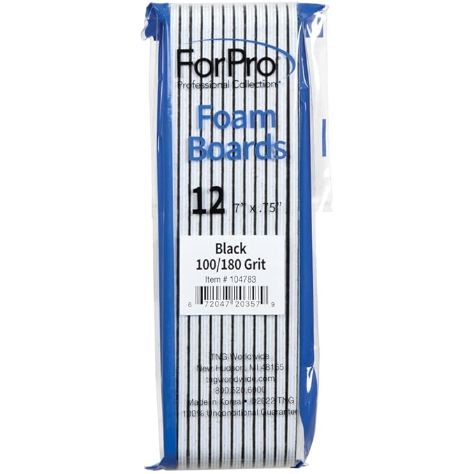 ForPro Professional Collection Nail Foam Boards, Black, 100/180 Grit, Double-Sided Manicure and Pedicure Nail Files, 7Ã¢ÂÂ L x .75Ã¢ÂÂ W, 12-Count