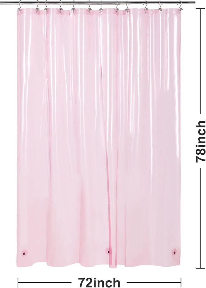 Barossa Design Clear Pink Long Shower Curtain Liner 78" Height - 3 Magnets & Waterproof Lightweight PEVA Shower Liner for Bath Tub, PVC Free, Metal Grommets, Clear Pink, 72x78