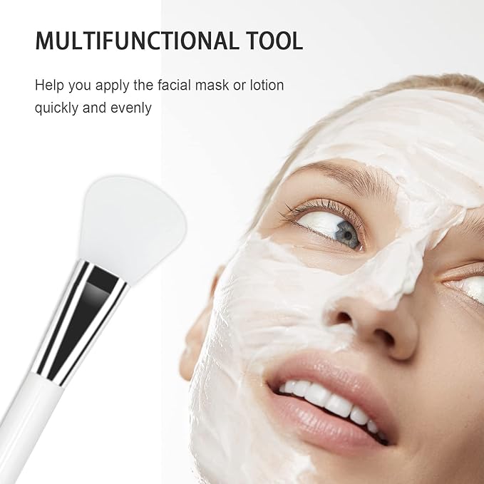 Facial Mask Application Brush, Soft Silicone Fan Shape White Brush Head Cosmetic Tool for Body Lotion, Mud, Clay, Charcoal Mixed Mask