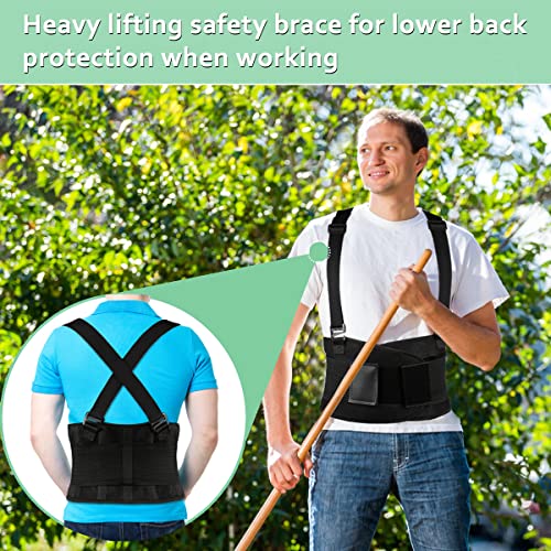 Work Back Brace - Back Support Belt for Lower Back Pain Relief, Heavy Lifting, Herniated Discs - Industrial Back Brace for Work With Shoulder Straps Fits Men and Women 3XL/4XL(45"-53")