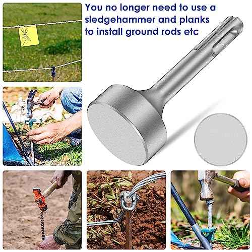 SDS Plus Ground Rod Driver,Wear Resistant Wide Compatibility Ground Rod Bits Socket Heavy Duty Steel Drill Bit Driver for Rotary Hammer Drill Grounding Rods (Flat Drill)