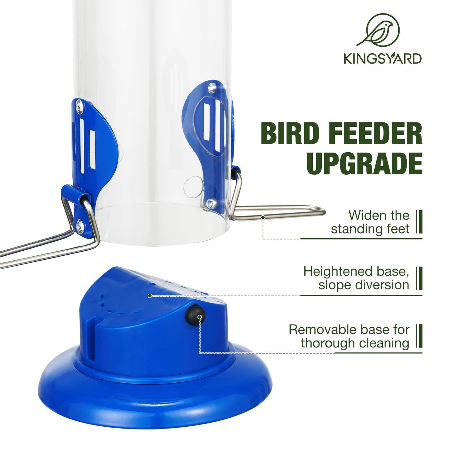 Kingsyard Upgraded Bluebird Feeder for Outdoors Hanging, Metal Mealworm Tube Bird Feeder with Widen Perch for Wild Birds, Squirrel Chew Proof, Easy to Refill & Clean(Blue)