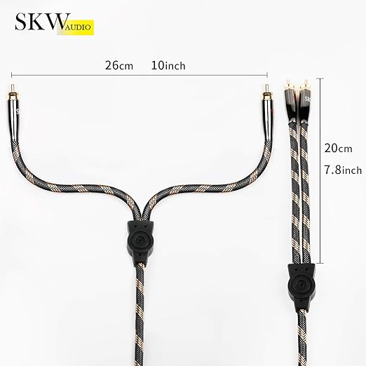 SKW RCA Y Splitter Cable 1 Male to 2 Male Subwoofer Cord, BG Series Ultra-high Purity Copper RCA Y Cable with OD 7.0mm, Multiple Shield Stereo Audio Cable for Subwoofer, Home Theater 9.8ft (3M)