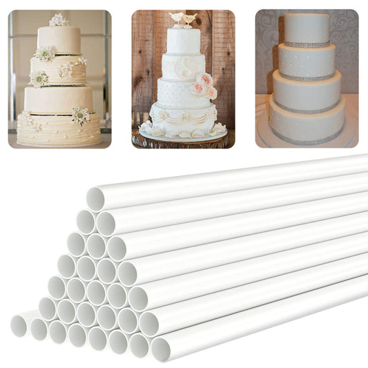 White Plastic Cake Dowel Rods for Tiered Cake Construction and Stacking Supporting Cake Round Dowels Straws with 0.4 Inch Diameter (9.5 Inch)