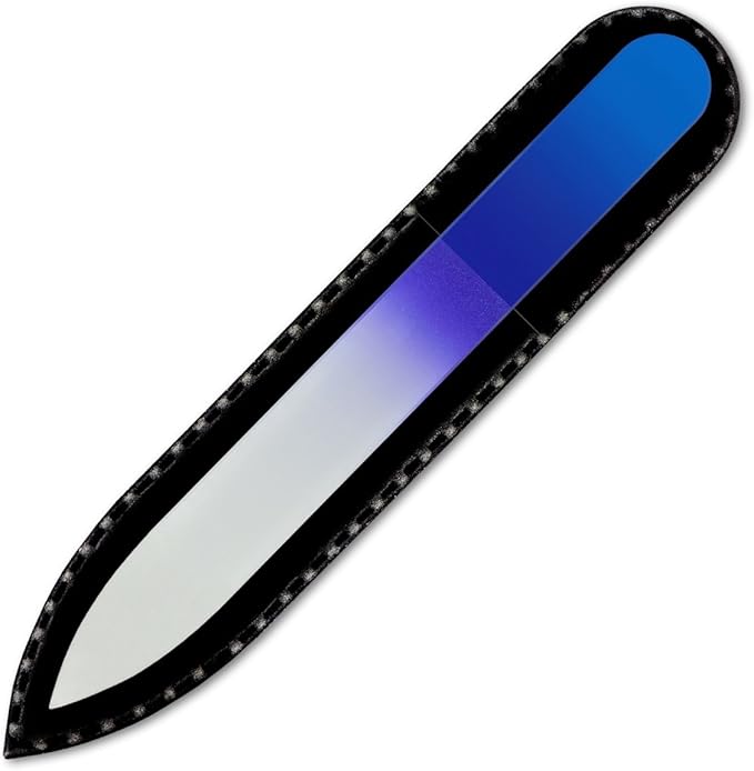 Mont Bleu Rainbow Crystal Nail File in Black Pouch - Small/Purse Size - Czech Tempered Glass - Handmade in Bohemia (Czech Republic)