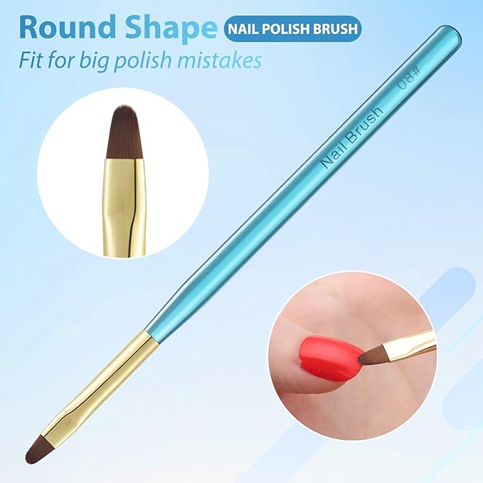 Metal Blue Nail Art Clean Up Brushes for Cleaning Polish Mistakes on the Cuticles, Acetone Resistant Nail Brush, Fingernail Cleaning Brushes for Nail Art and Designs (Round&flat&Bevel)
