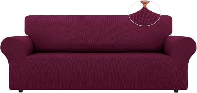 LURKA Stretch Oversized Sofa Slipcovers 1 Piece Couch Covers for 3 Cushion Couch Sofa Furniture Protector Full Sofa Covers with Elastic Bottom for Kids and Pet (X-Large, Wine)